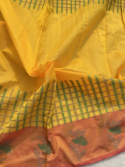 Pure Banarasi Soft Cotton Patola Handloom Saree With Blouse Piece (EE00) by Shades Of Benares - banarasi - banarasi saree shop