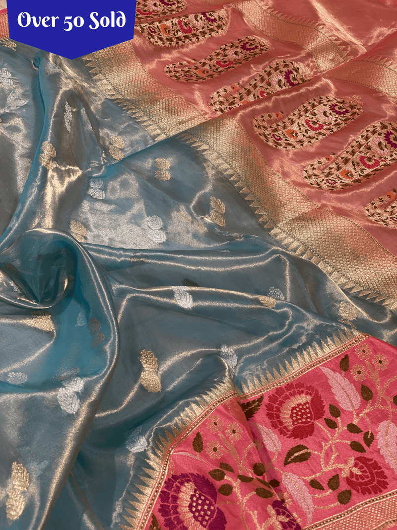 Pure Banarasi tissue handloom saree with blouse piece (SkiG) - Shades Of Benares