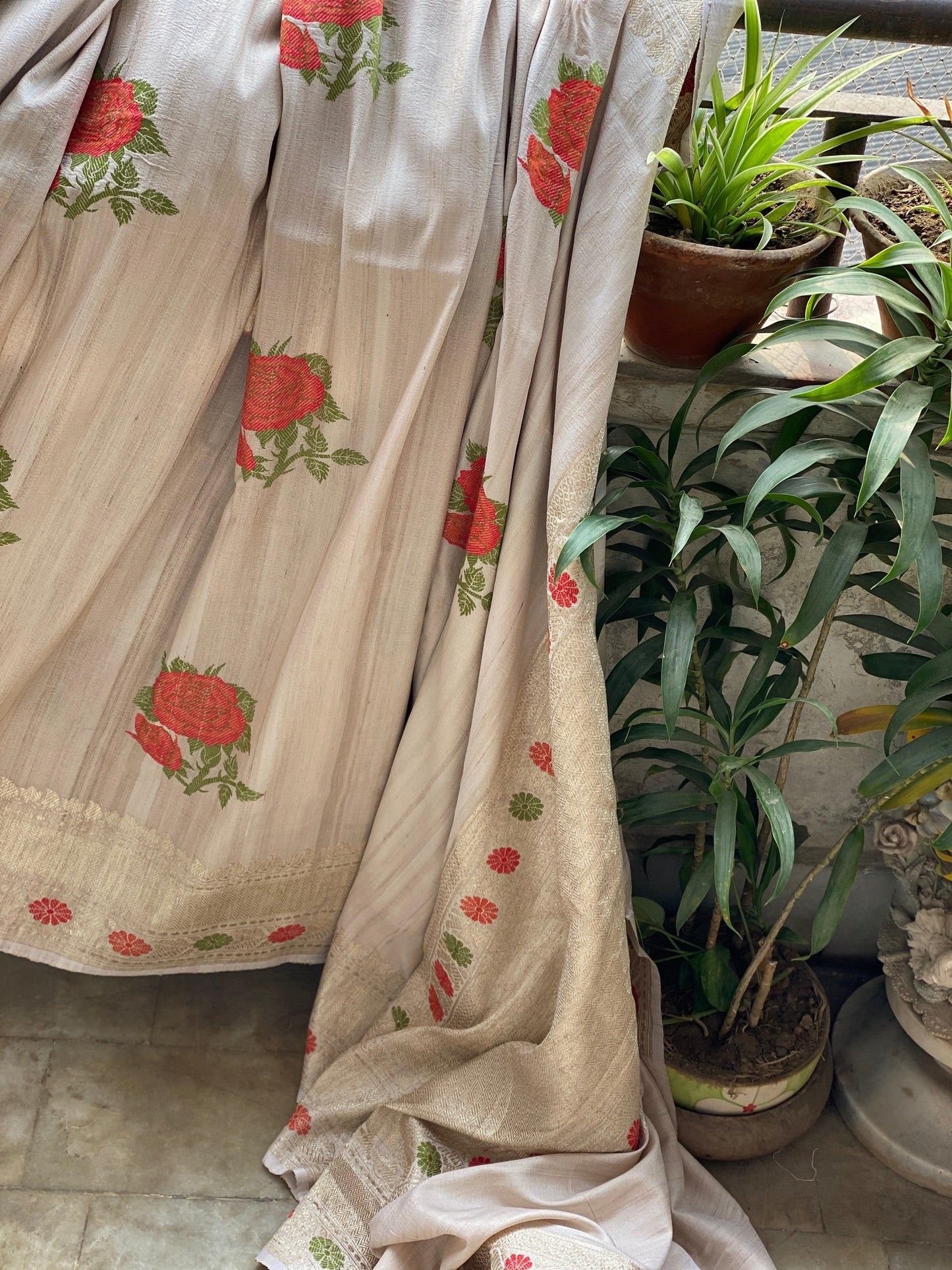 Pure Banarasi Tussar Silk Handloom Khaddi SareeMSK01AC by Shades Of Benares - banarasi - banarasi saree shop