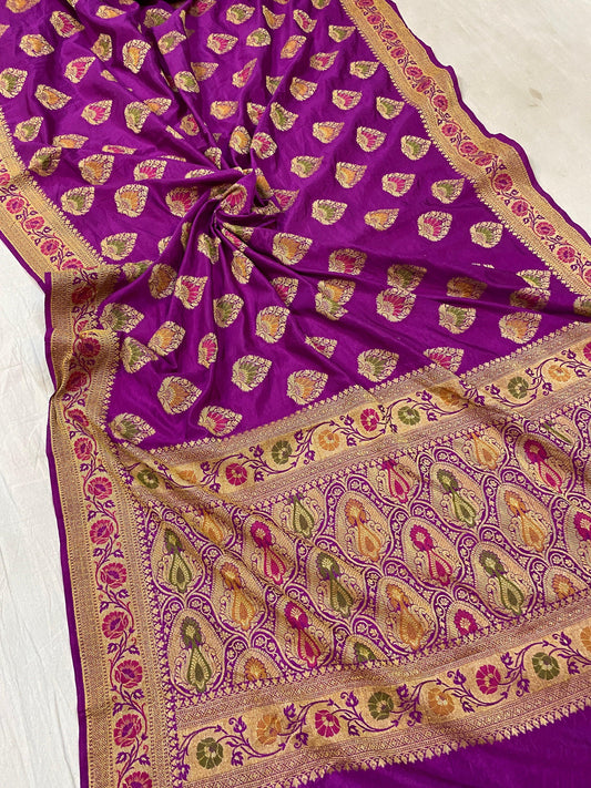 Purple Banarasi Katan Soft Silk Handloom Saree by Shades Of Benares - banarasi - banarasi saree shop