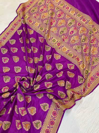 Purple Banarasi Katan Soft Silk Handloom Saree by Shades Of Benares - banarasi - banarasi saree shop