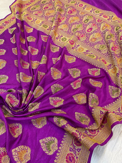 Purple Banarasi Katan Soft Silk Handloom Saree by Shades Of Benares - banarasi - banarasi saree shop