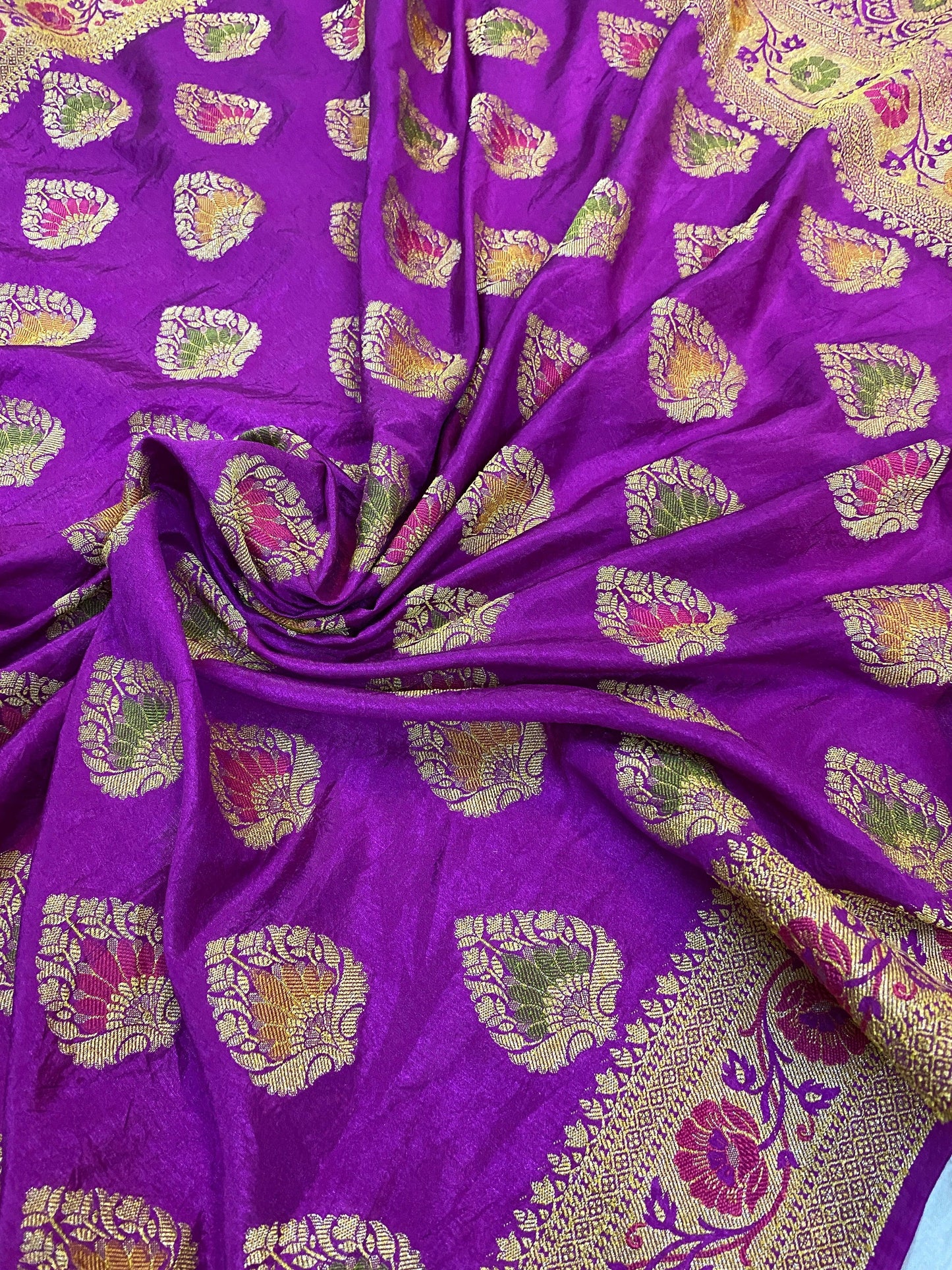 Purple Banarasi Katan Soft Silk Handloom Saree by Shades Of Benares - banarasi - banarasi saree shop