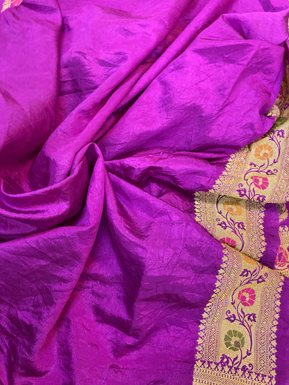 Purple Banarasi Katan Soft Silk Handloom Saree by Shades Of Benares - banarasi - banarasi saree shop