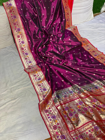 Purple Glory Pure Banarasi Katan Silk Handloom Saree- Kadhwa Paithani by Shades Of Benares - banarasi - banarasi saree shop