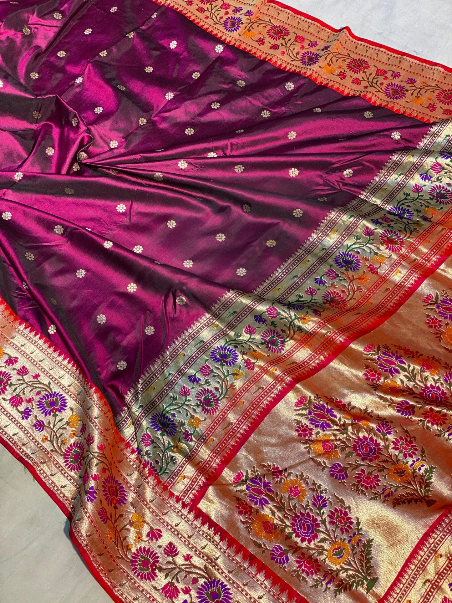 Purple Glory Pure Banarasi Katan Silk Handloom Saree- Kadhwa Paithani by Shades Of Benares - banarasi - banarasi saree shop