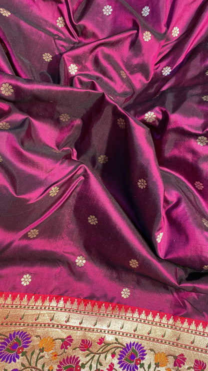 Purple Glory Pure Banarasi Katan Silk Handloom Saree- Kadhwa Paithani by Shades Of Benares - banarasi - banarasi saree shop