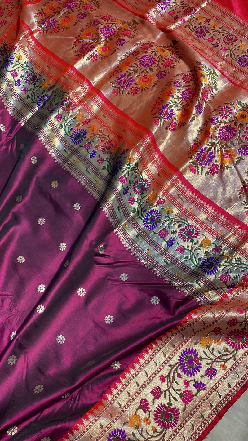 Purple Glory Pure Banarasi Katan Silk Handloom Saree- Kadhwa Paithani - Shades Of Benares