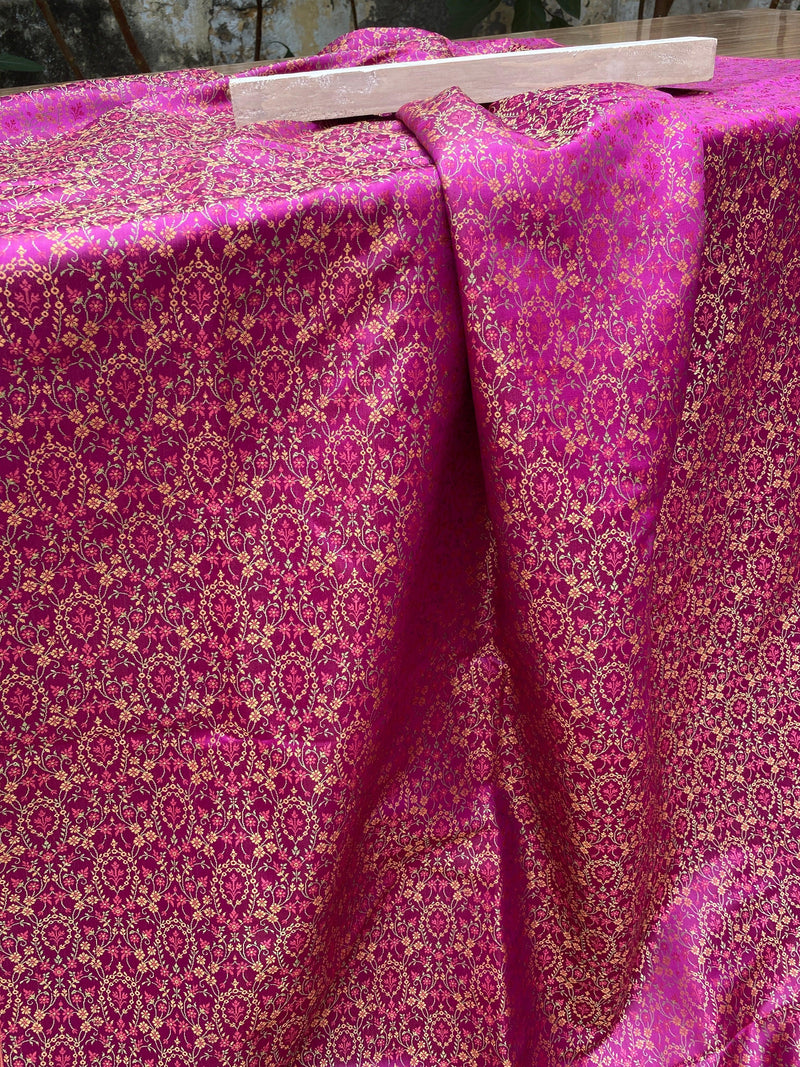 Purple Handloom Pure Katan Silk Brocade Banarasi Fabric - Shades Of Benares