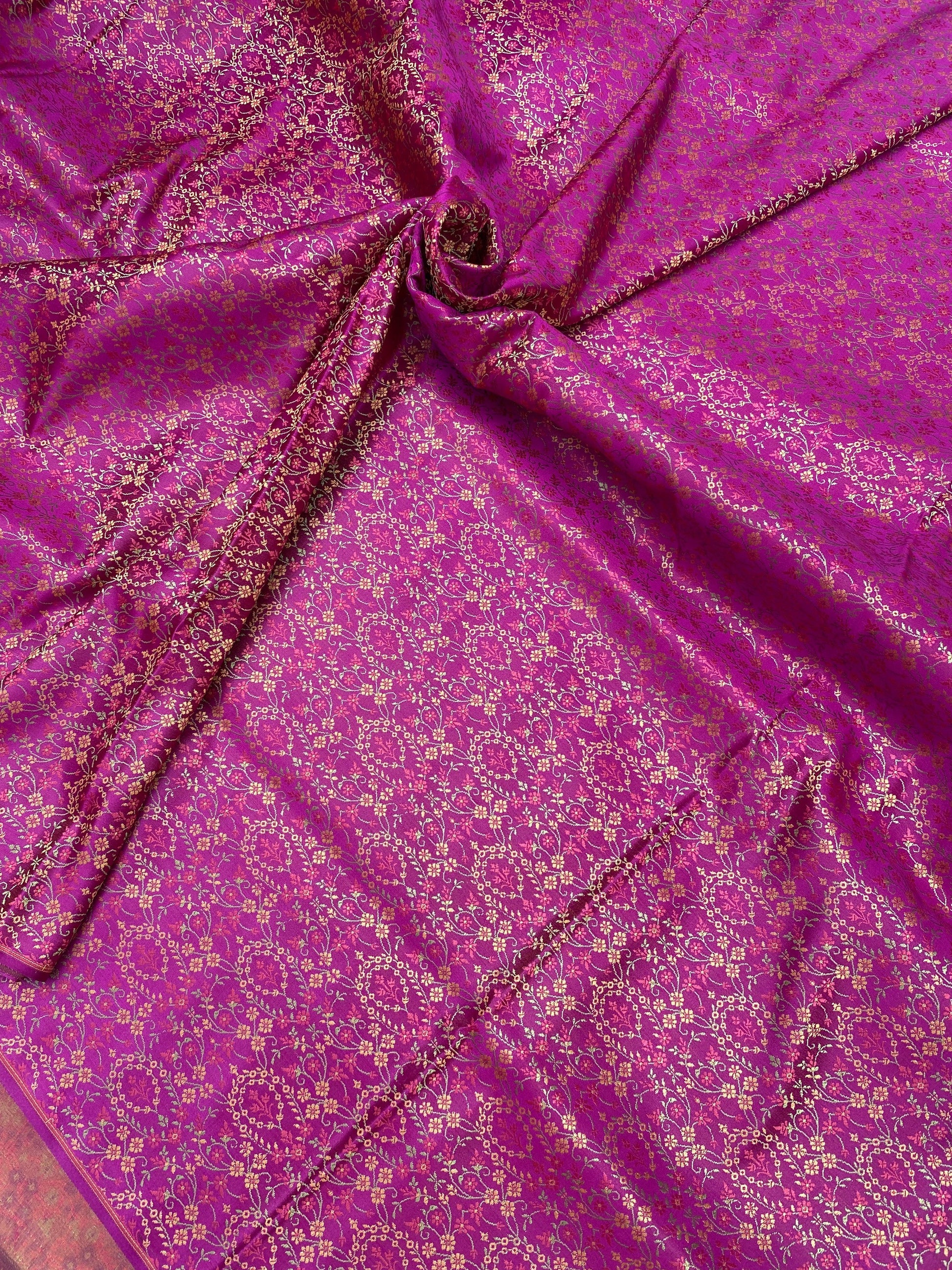 Purple Handloom Pure Katan Silk Brocade Banarasi Fabric by Shades Of Benares - banarasi - banarasi saree shop