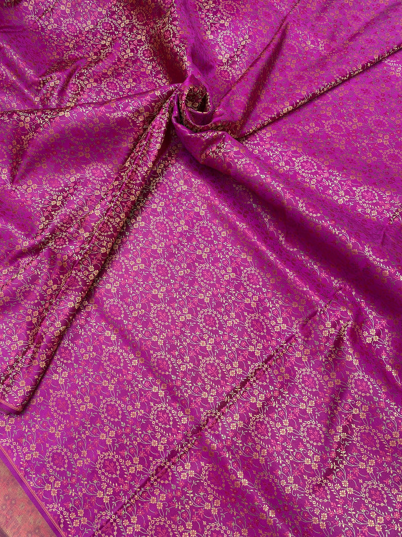 Purple Handloom Pure Katan Silk Brocade Banarasi Fabric - Shades Of Benares