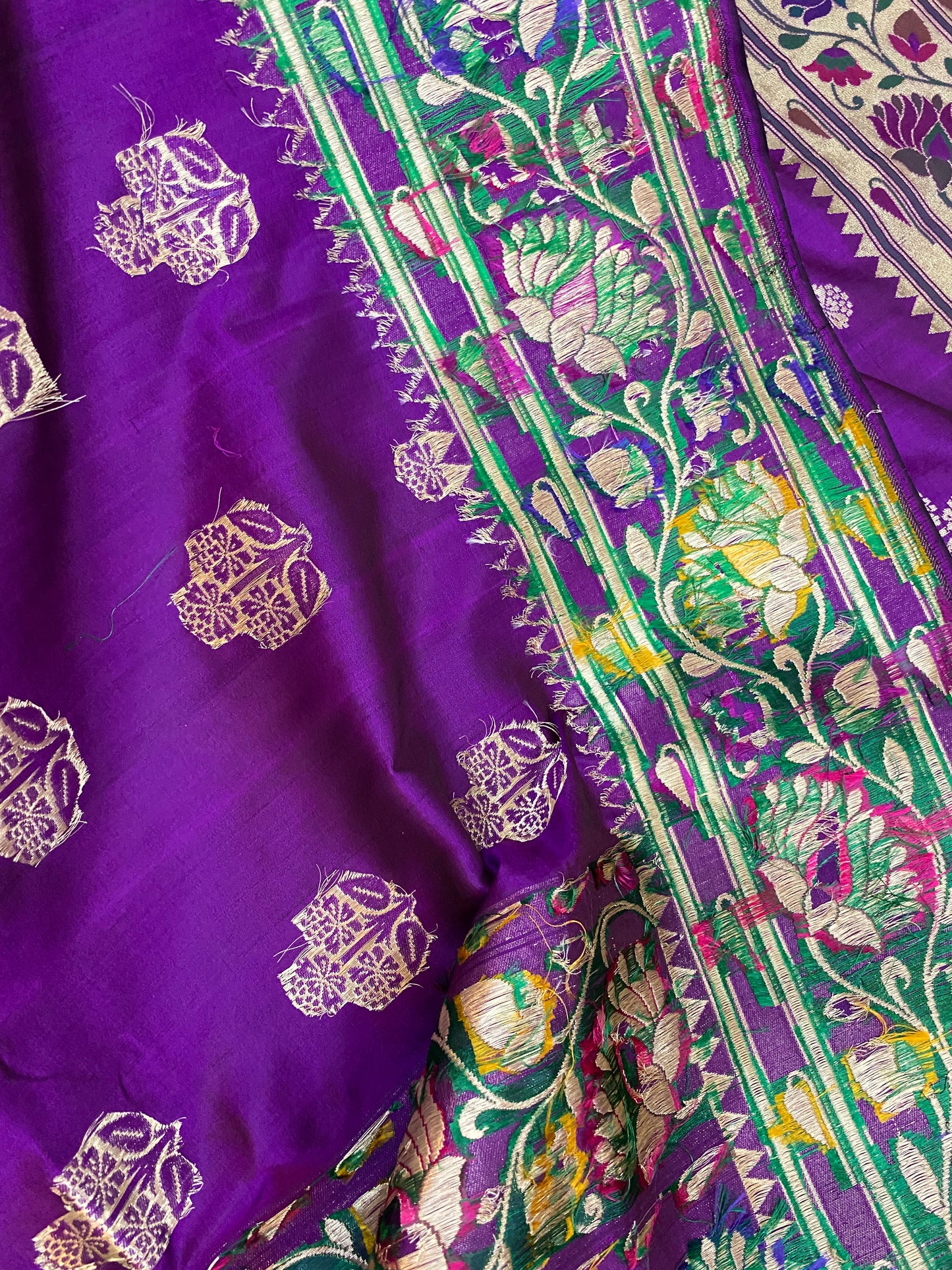 Purple Pure Banarasi Katan Silk Handloom Kadhwa Paithani Saree by Shades Of Benares - banarasi - banarasi saree shop