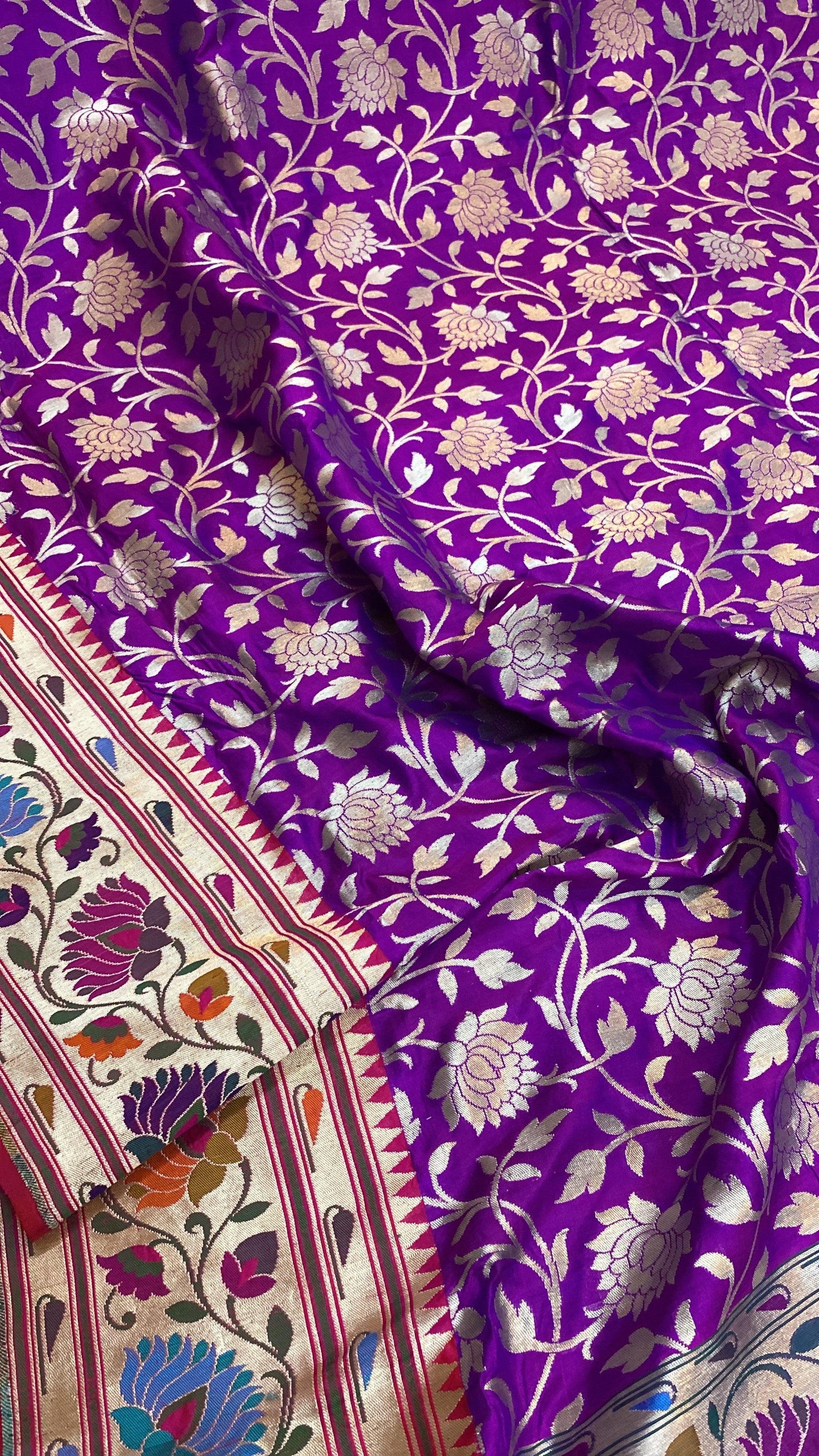 Purple Pure Banarasi Katan Silk Handloom Kadhwa Paithani Saree by Shades Of Benares - banarasi - banarasi saree shop