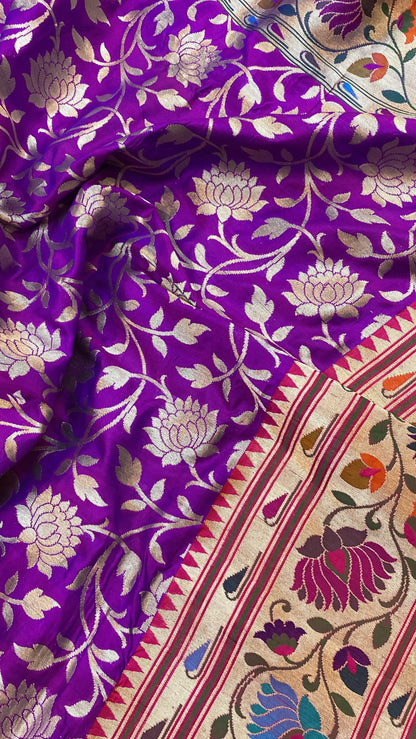 Purple Pure Banarasi Katan Silk Handloom Kadhwa Paithani Saree by Shades Of Benares - banarasi - banarasi saree shop