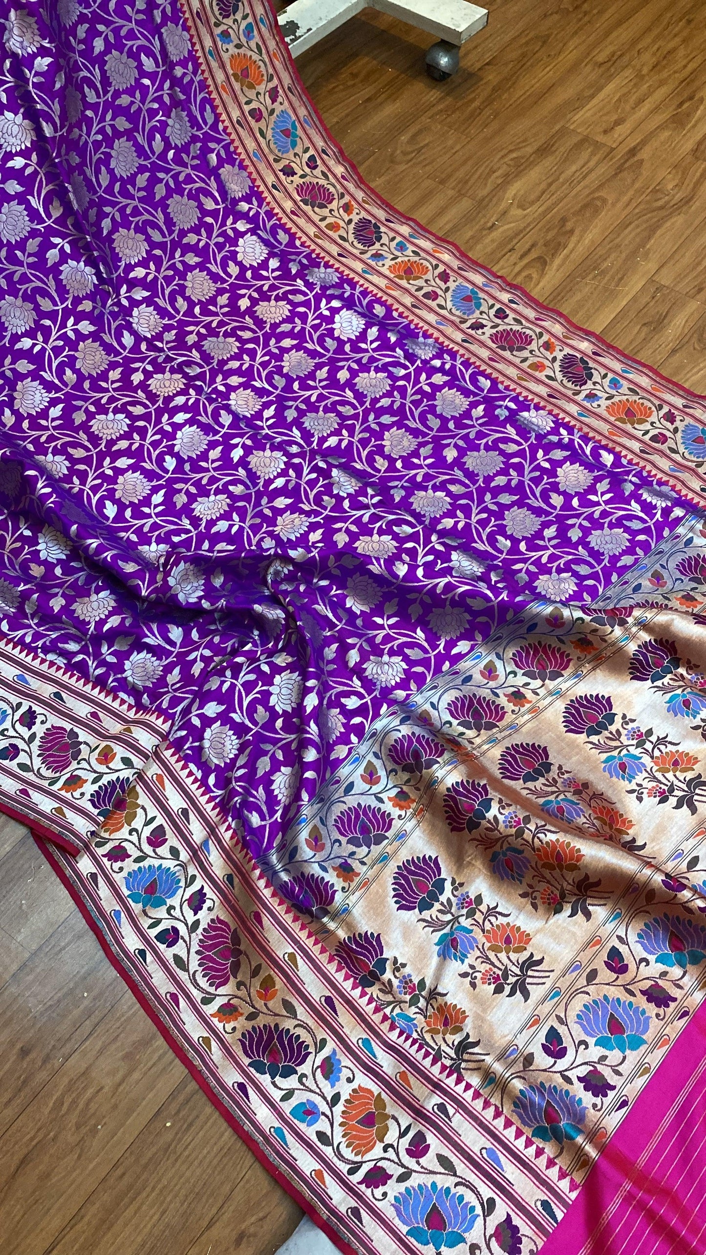 Purple Pure Banarasi Katan Silk Handloom Kadhwa Paithani Saree by Shades Of Benares - banarasi - banarasi saree shop