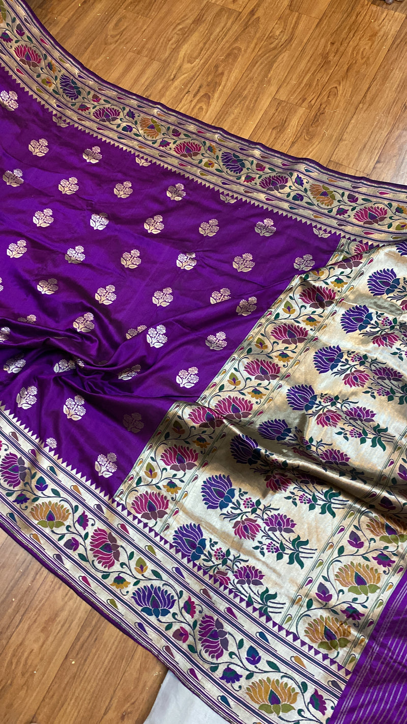 Purple Pure Banarasi Katan Silk Handloom Kadhwa Paithani Saree - Shades Of Benares