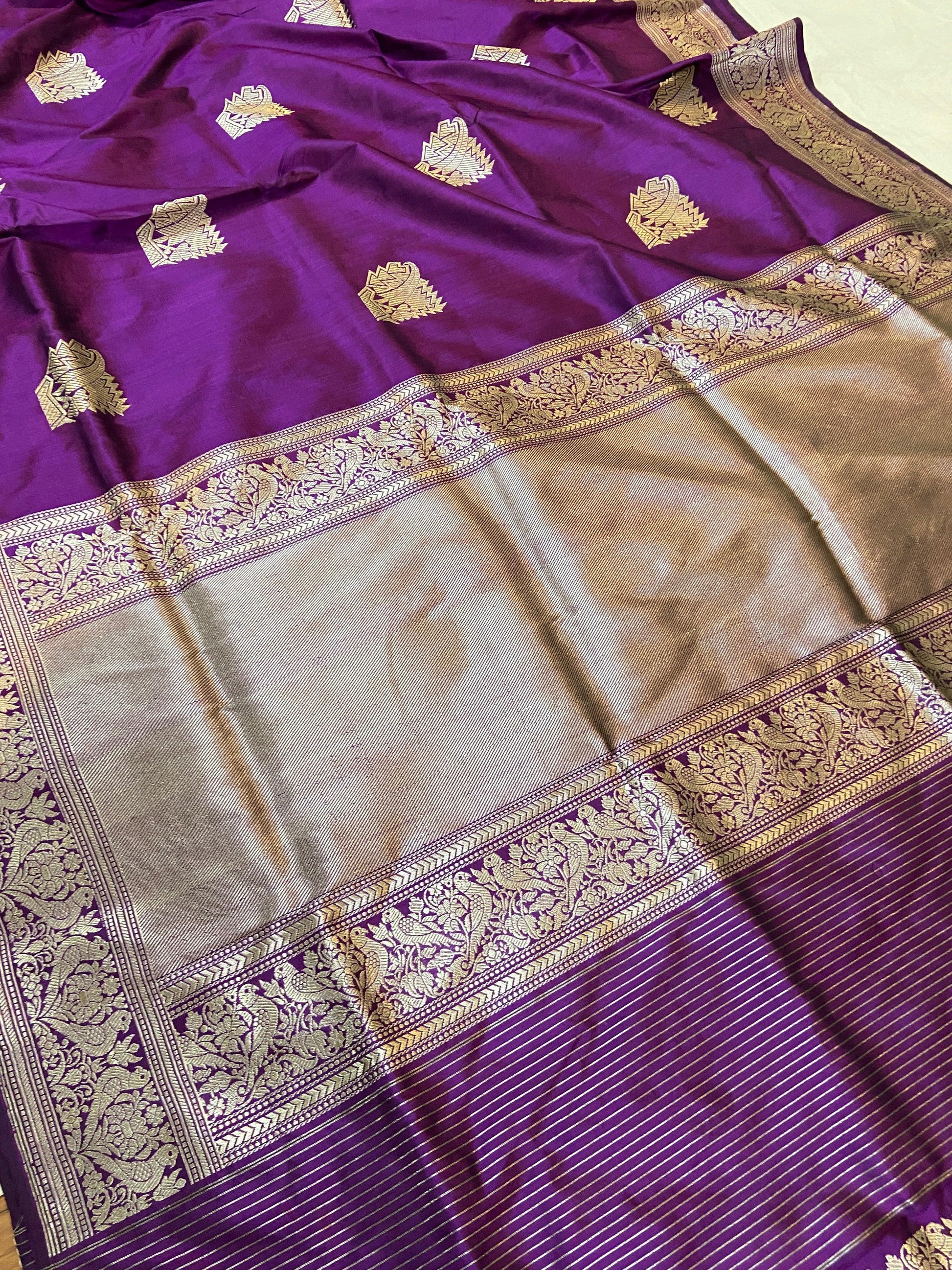 Purple Pure Banarasi Katan Silk Handloom Saree- Kadhwa Figures by Shades Of Benares - banarasi - banarasi saree shop