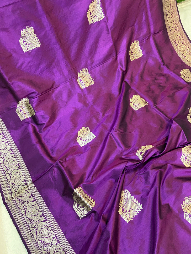 Purple Pure Banarasi Katan Silk Handloom Saree- Kadhwa Figures by Shades Of Benares - banarasi - banarasi saree shop