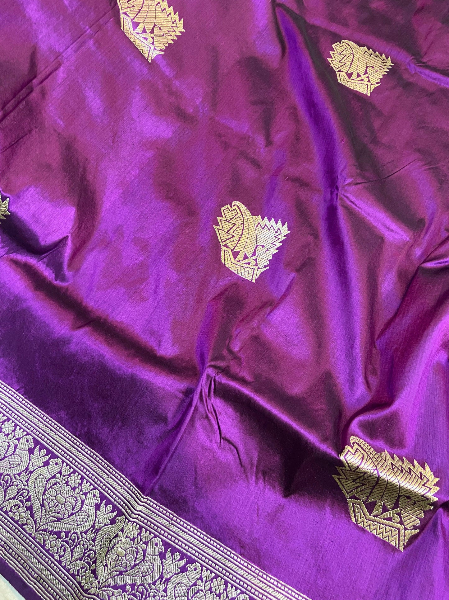 Purple Pure Banarasi Katan Silk Handloom Saree- Kadhwa Figures by Shades Of Benares - banarasi - banarasi saree shop