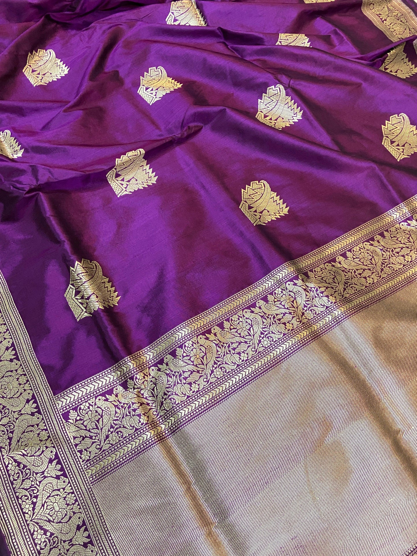 Purple Pure Banarasi Katan Silk Handloom Saree- Kadhwa Figures by Shades Of Benares - banarasi - banarasi saree shop