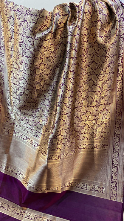 Purple Pure Banarasi Katan Silk Handloom Saree by Shades Of Benares - banarasi - banarasi saree shop