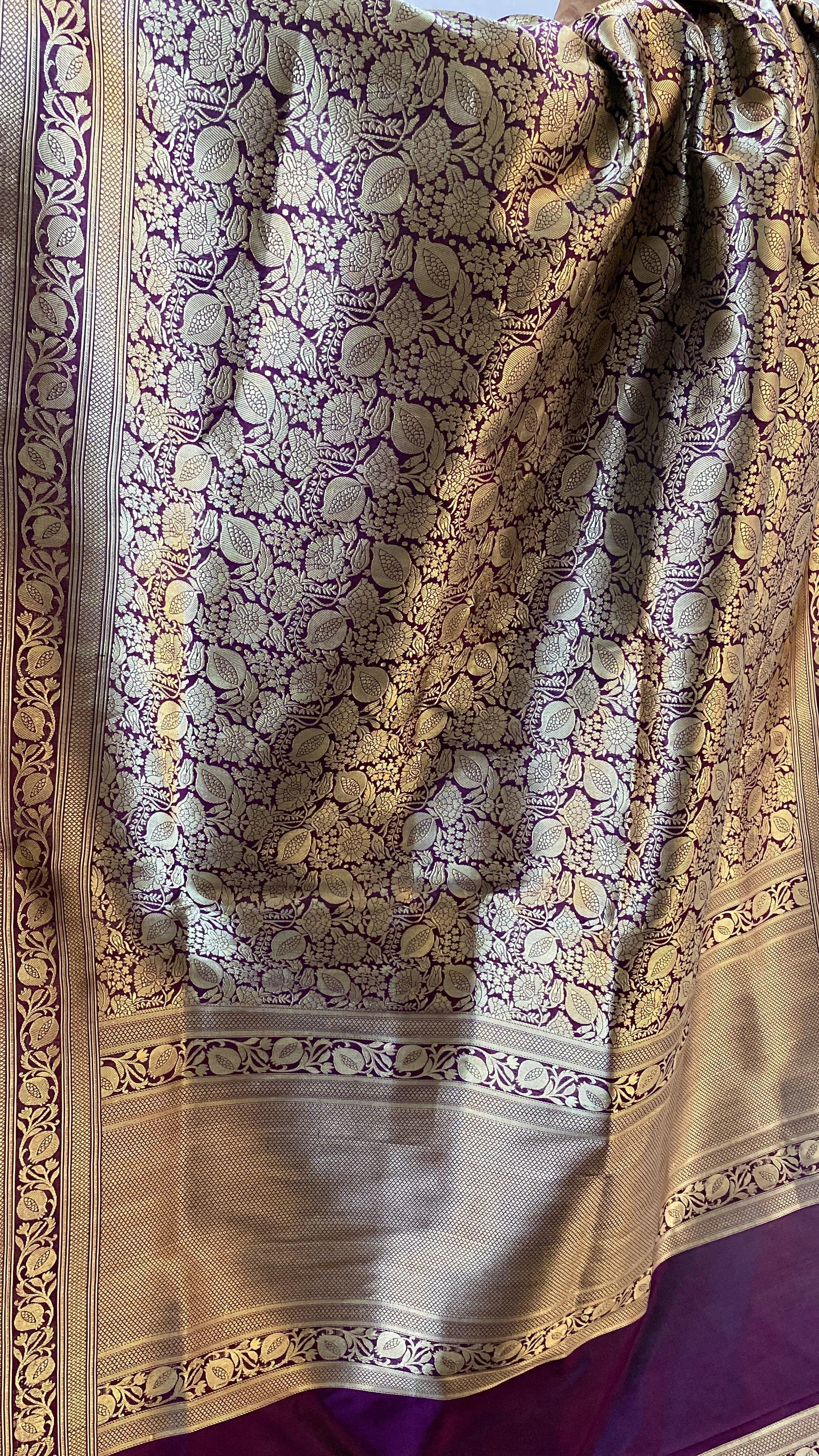 Purple Pure Banarasi Katan Silk Handloom Saree by Shades Of Benares - banarasi - banarasi saree shop