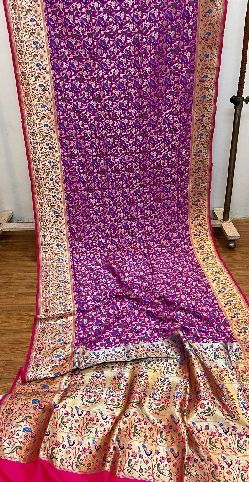 Purple Pure Banarasi Katan Silk Handloom Saree - Shikargah by Shades Of Benares - banarasi - banarasi saree shop