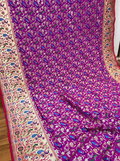 Purple Pure Banarasi Katan Silk Handloom Saree - Shikargah by Shades Of Benares - banarasi - banarasi saree shop