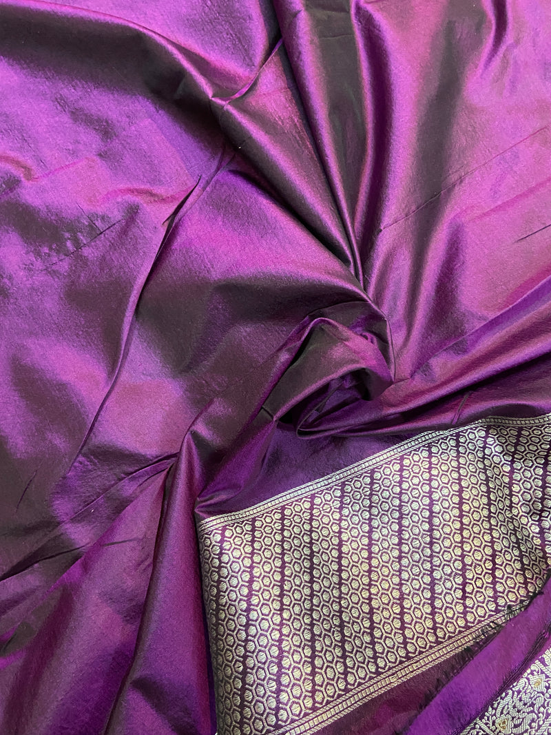 Purple Pure Banarasi Katan Silk Handloom Saree - Tanchui Weave by Shades Of Benares - banarasi - banarasi saree shop