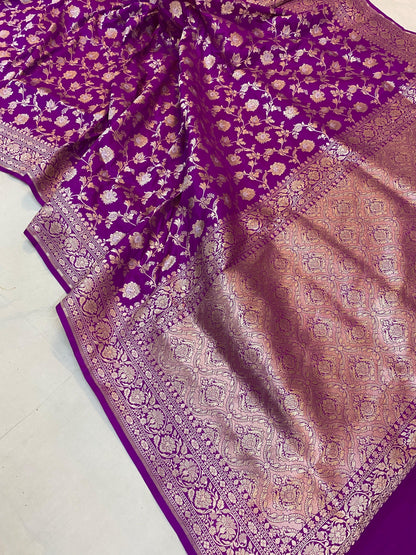 Purple Pure Katan Silk Handloom Banarasi Saree by Shades Of Benares - banarasi - banarasi saree shop