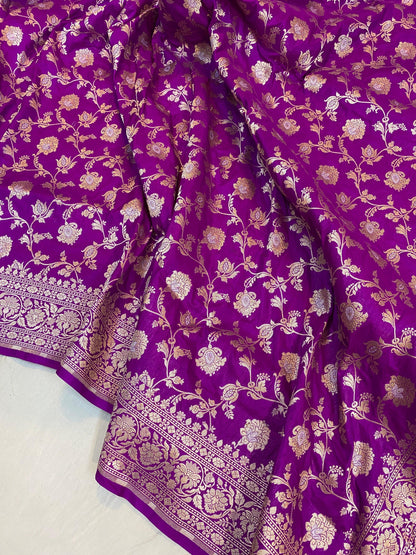 Purple Pure Katan Silk Handloom Banarasi Saree by Shades Of Benares - banarasi - banarasi saree shop