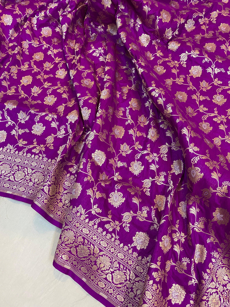 Purple Pure Katan Silk Handloom Banarasi Saree - Shades Of Benares