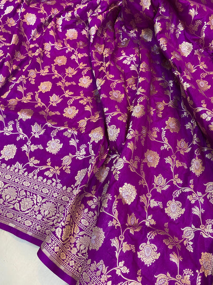 Purple Pure Katan Silk Handloom Banarasi Saree by Shades Of Benares - banarasi - banarasi saree shop