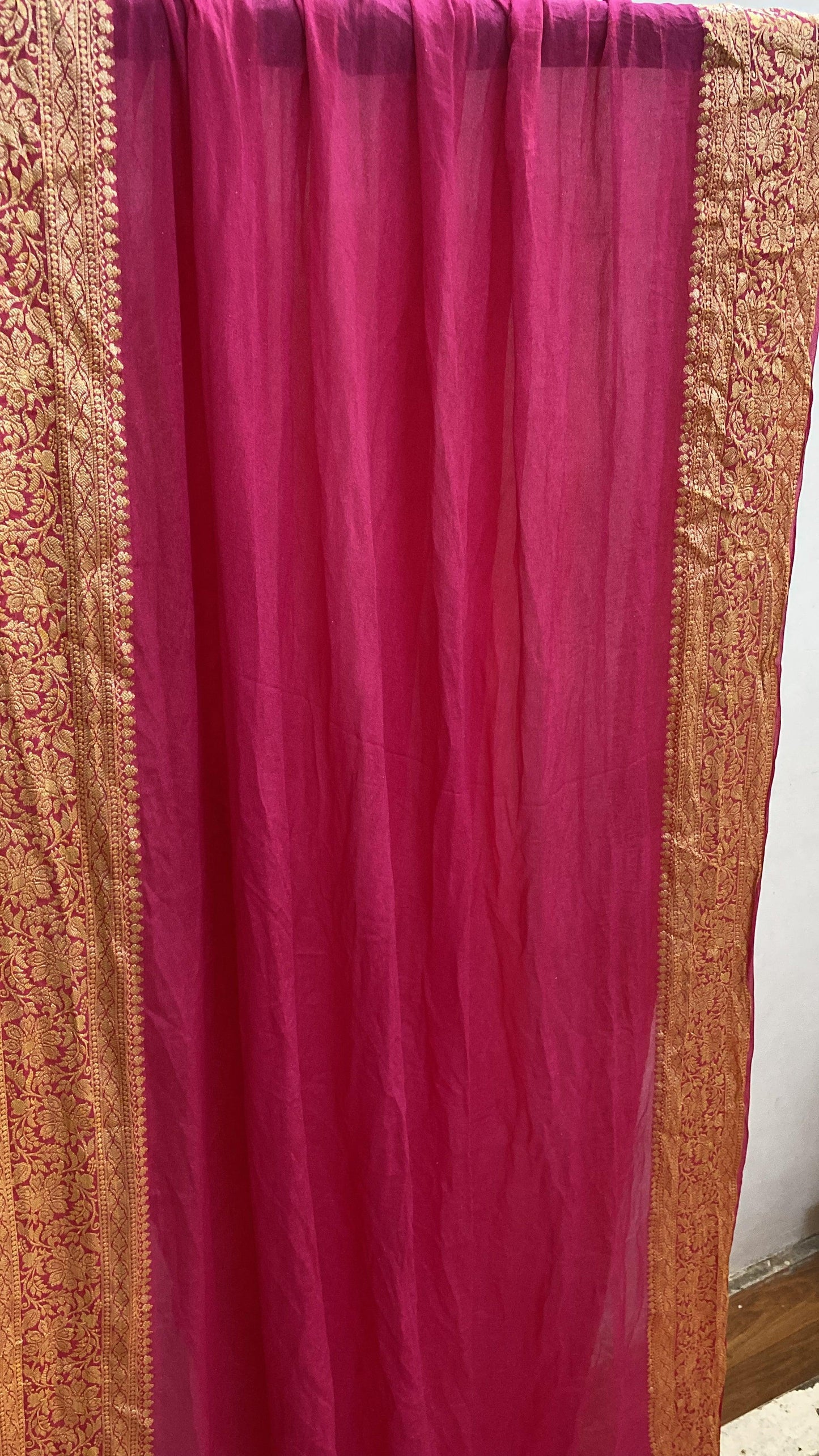 Raani Pink Pure Banarasi Khaddi Chiffon Georgette Handloom Saree by Shades Of Benares - banarasi - banarasi saree shop