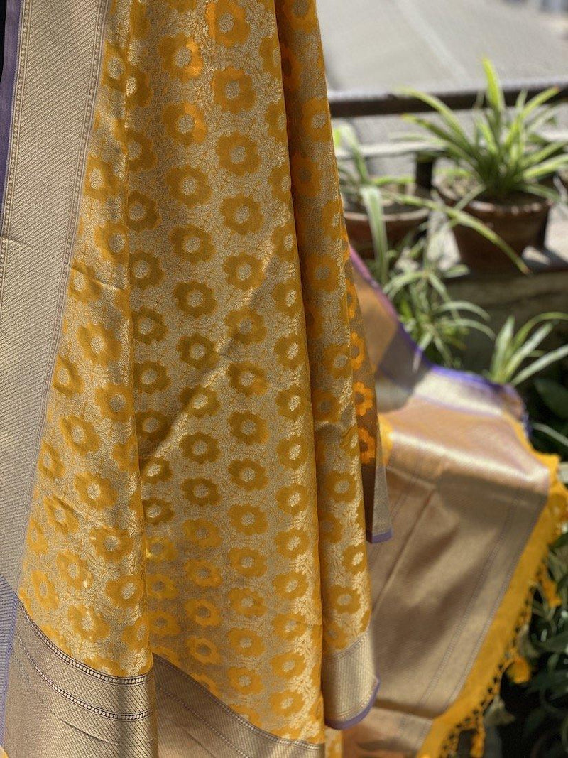 Radiant Yellow Handloom Banarasi Silk Dupatta: Elevate Your Festive & Traditional Attire by Shades Of Benares - banarasi - banarasi saree shop