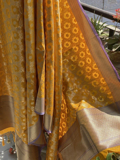 Radiant Yellow Handloom Banarasi Silk Dupatta: Elevate Your Festive & Traditional Attire by Shades Of Benares - banarasi - banarasi saree shop