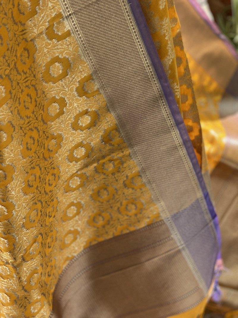 Radiant Yellow Handloom Banarasi Silk Dupatta: Elevate Your Festive & Traditional Attire by Shades Of Benares - banarasi - banarasi saree shop