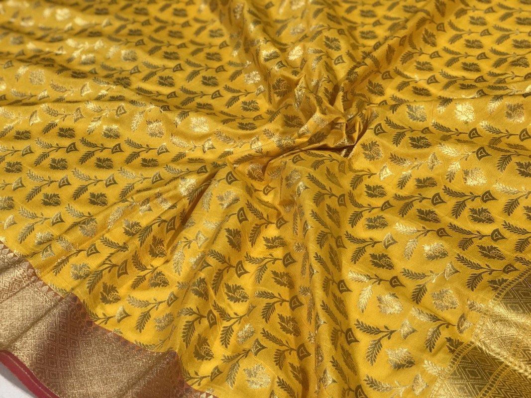 Radiant Yellow Handloom Banarasi Silk Dupatta: Elevate Your Festive Attire by Shades Of Benares - banarasi - banarasi saree shop