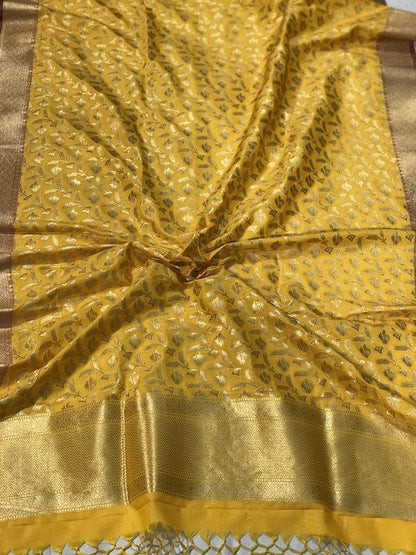 Radiant Yellow Handloom Banarasi Silk Dupatta: Elevate Your Festive Attire by Shades Of Benares - banarasi - banarasi saree shop