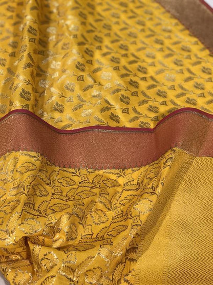 Radiant Yellow Handloom Banarasi Silk Dupatta: Elevate Your Festive Attire by Shades Of Benares - banarasi - banarasi saree shop