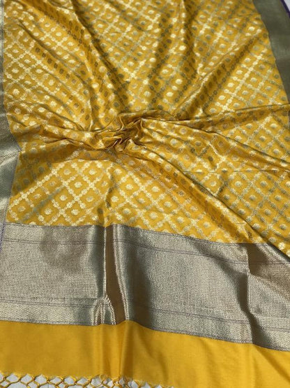 Radiant Yellow Handloom Banarasi Silk Dupatta by Shades Of Benares - banarasi - banarasi saree shop