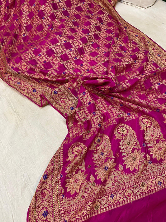 Rani Pink Banarasi Katan Soft Silk Handloom Saree by Shades Of Benares - banarasi - banarasi saree shop