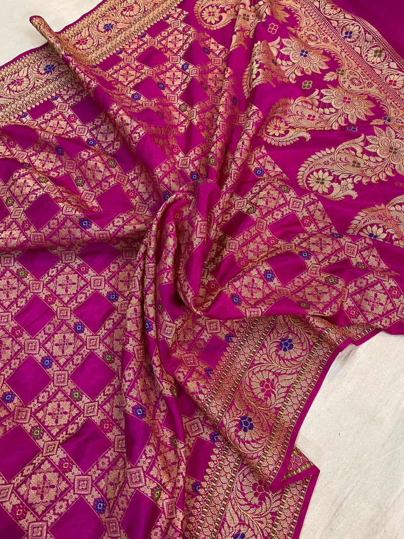 Rani Pink Banarasi Katan Soft Silk Handloom Saree by Shades Of Benares - banarasi - banarasi saree shop