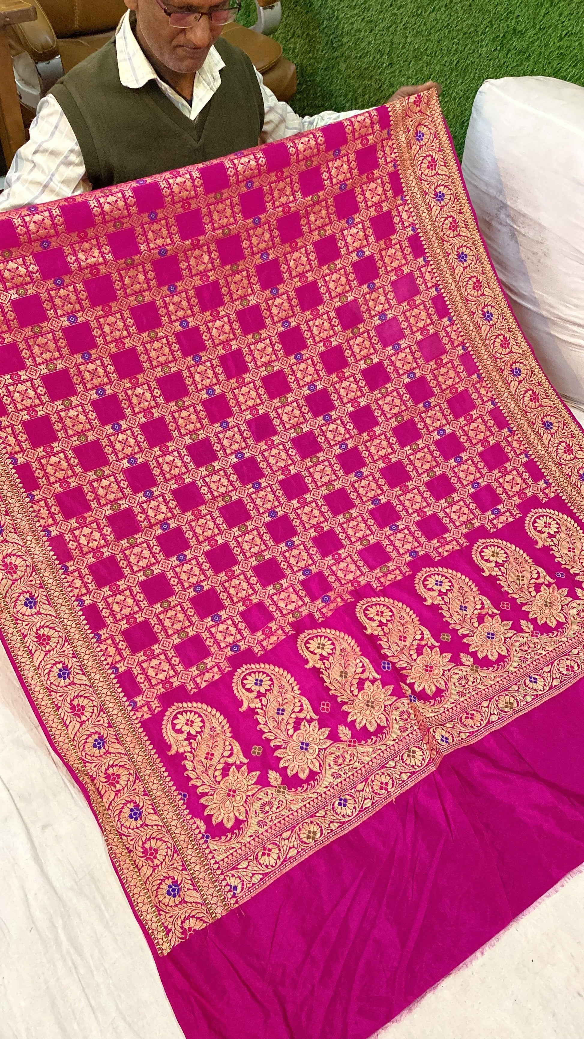 Rani Pink Banarasi Katan Soft Silk Handloom Saree by Shades Of Benares - banarasi - banarasi saree shop