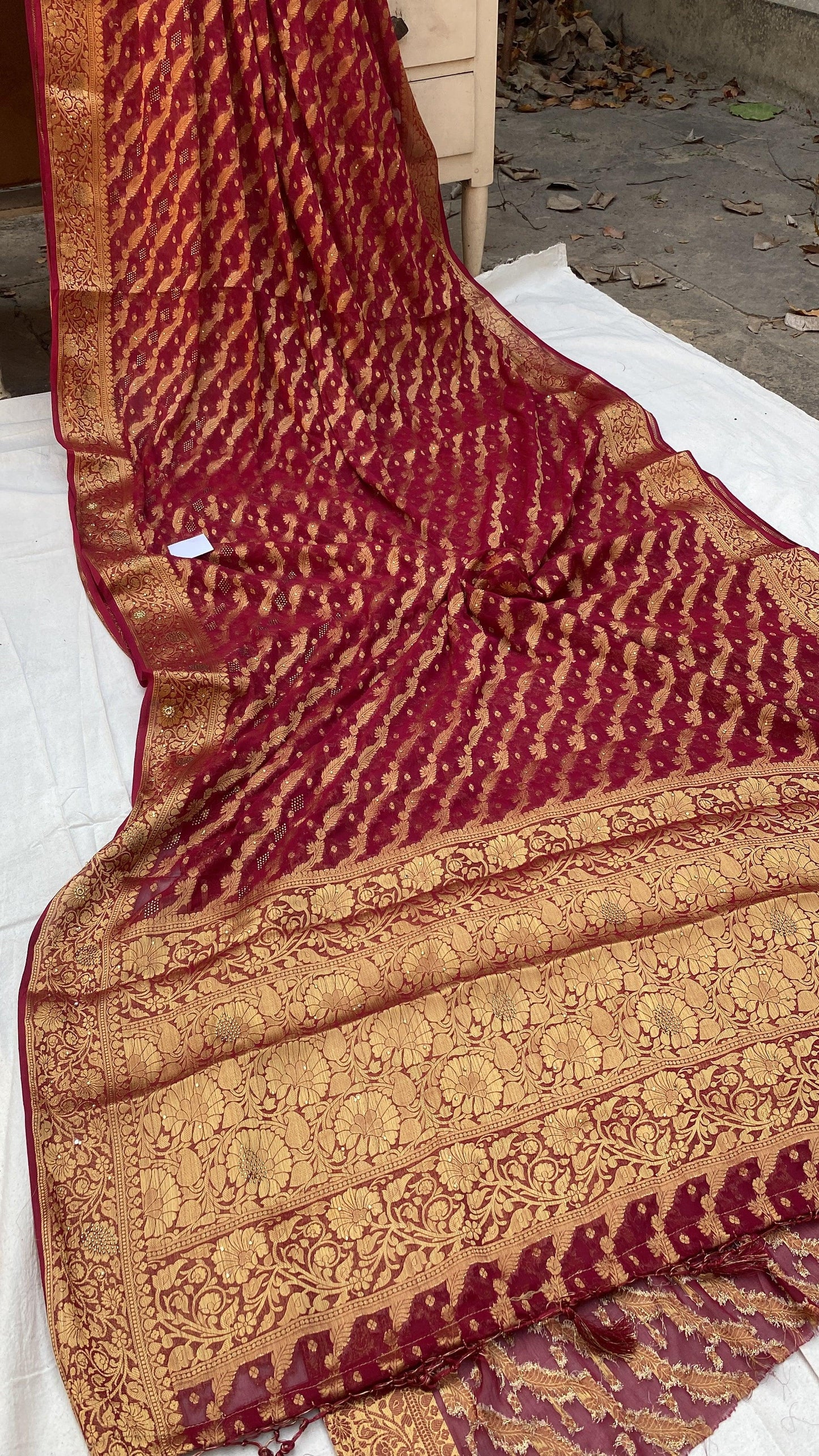 Rani Pink Handloom Pure Chiffon Banarasi Saree by Shades Of Benares - banarasi - banarasi saree shop