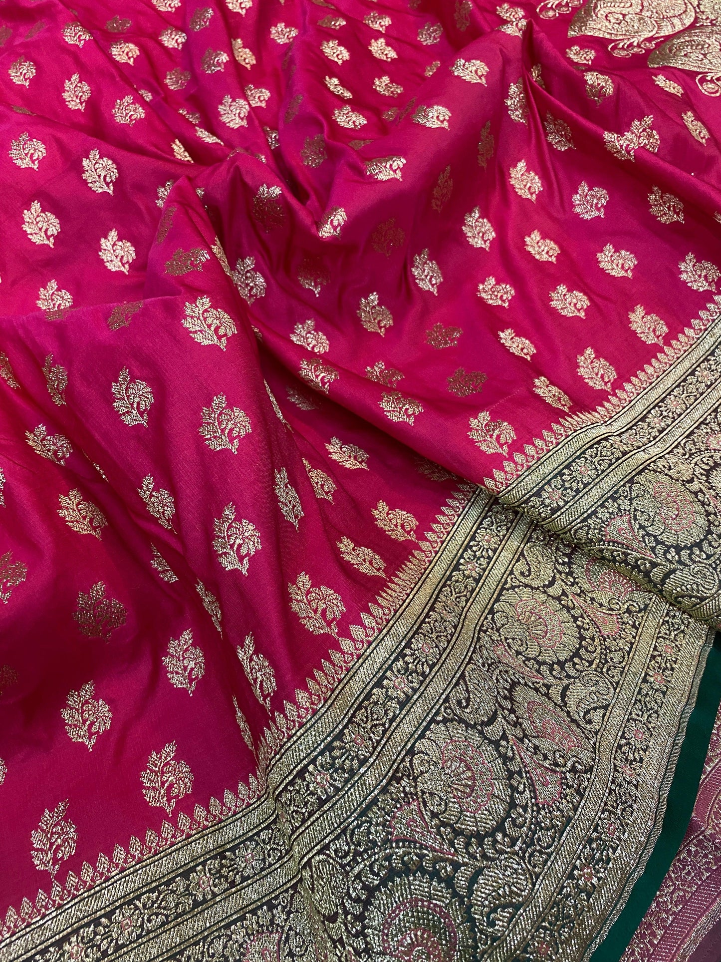 Rani Pink Handloom Pure Satin Silk Banarasi Saree by Shades Of Benares - banarasi - banarasi saree shop