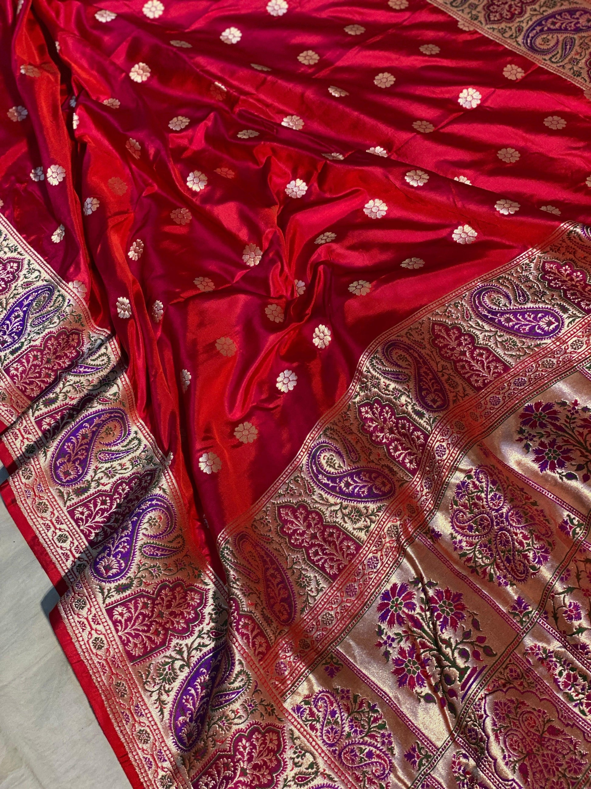 Rani Pink Pure Banarasi Katan Silk Handloom Saree- Kadhwa Paithani by Shades Of Benares - banarasi - banarasi saree shop