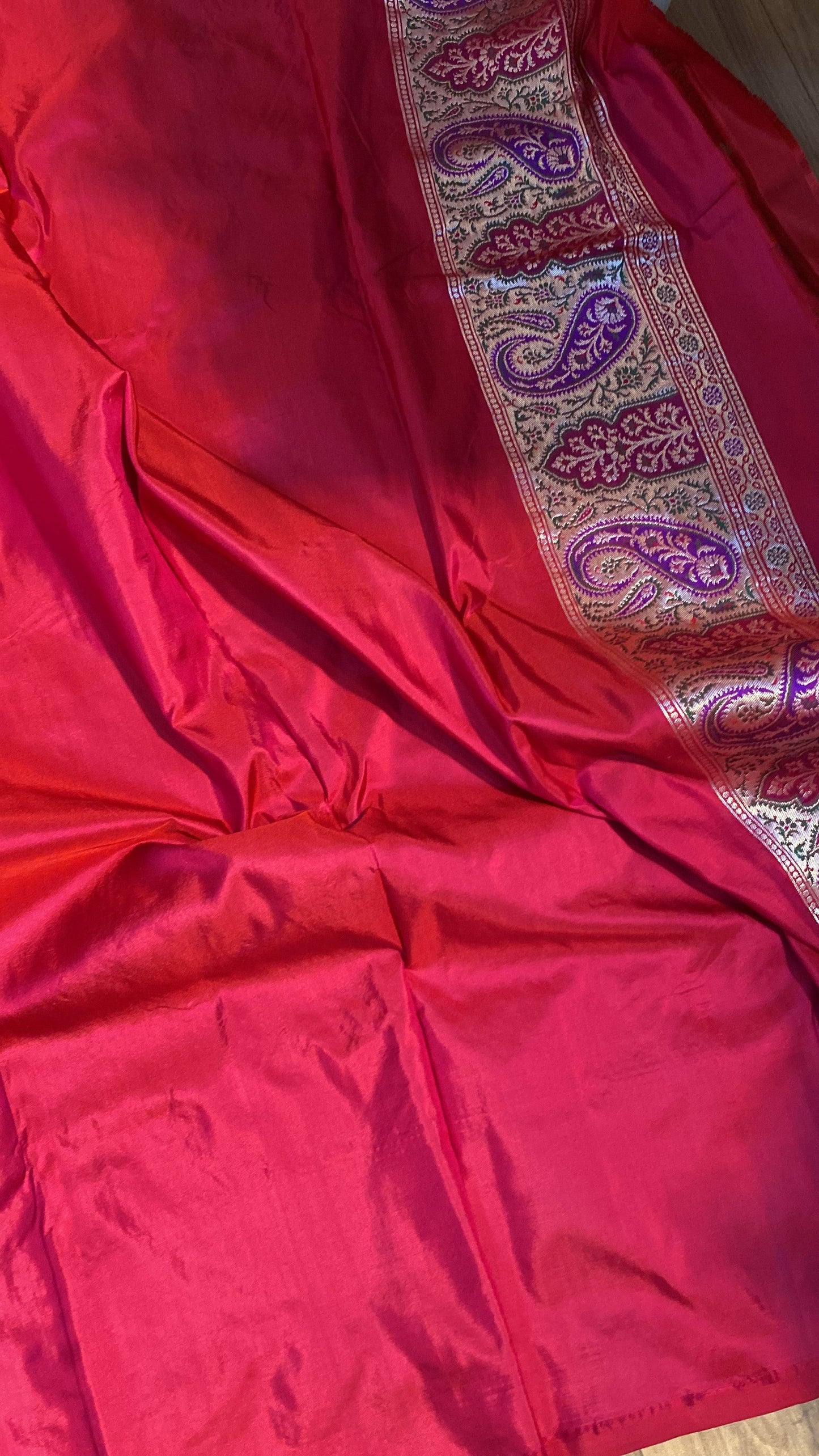 Rani Pink Pure Banarasi Katan Silk Handloom Saree- Kadhwa Paithani by Shades Of Benares - banarasi - banarasi saree shop