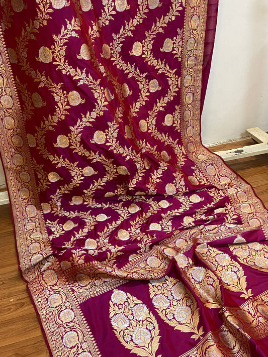 Rani Pink Pure Banarasi Katan Silk Handloom Saree by Shades Of Benares - banarasi - banarasi saree shop