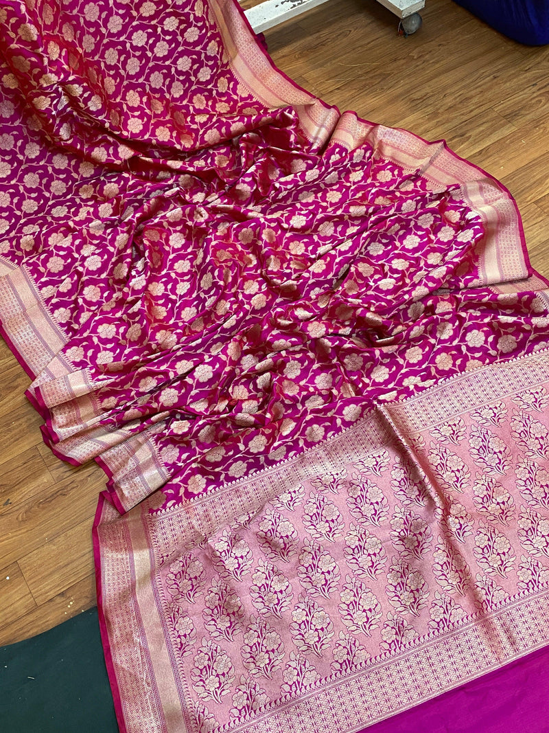 Rani Pink Pure Banarasi Katan Silk Handloom Saree - Shades Of Benares